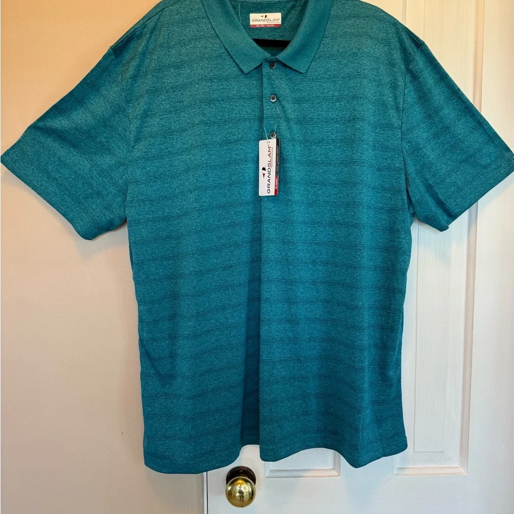 Grand Slam Men's Teal Polo Shirt, Sleeve and Collared solid Golf Shirt